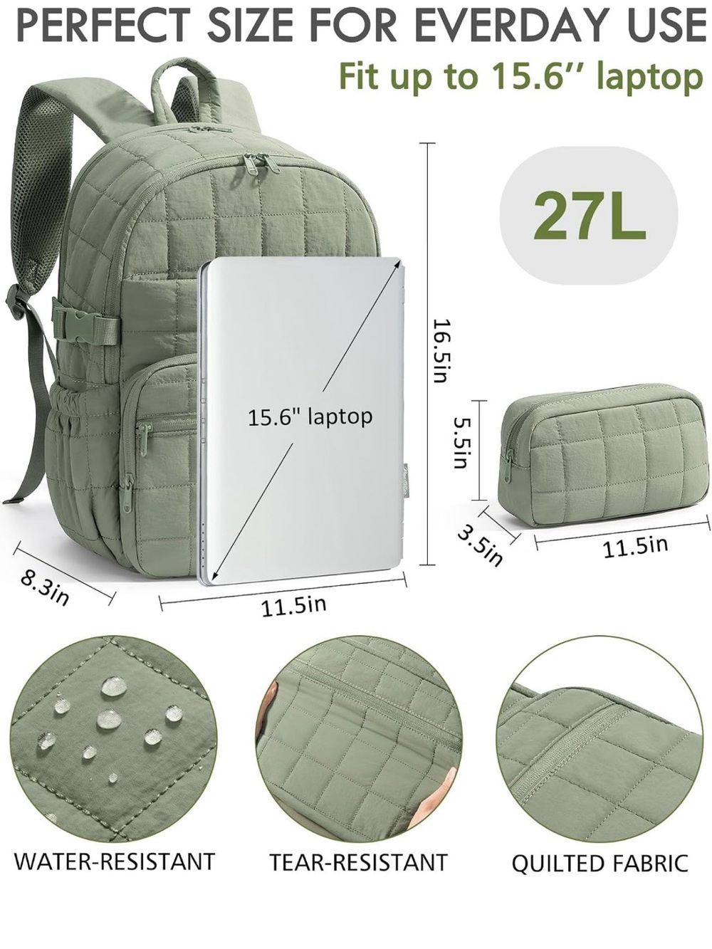 Quilted Pink Backpack Set with Matching Pouch - Picture 3 of 4